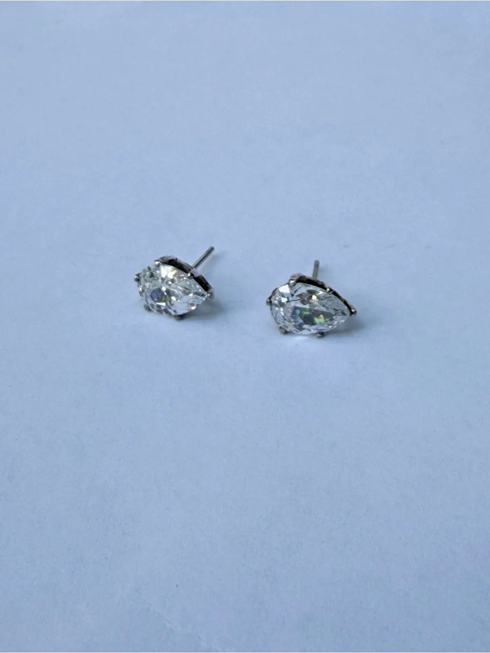 Clear Crystal Stud Pear Cut 3 CTW Simulated Diamond Earrings – Silver Tone